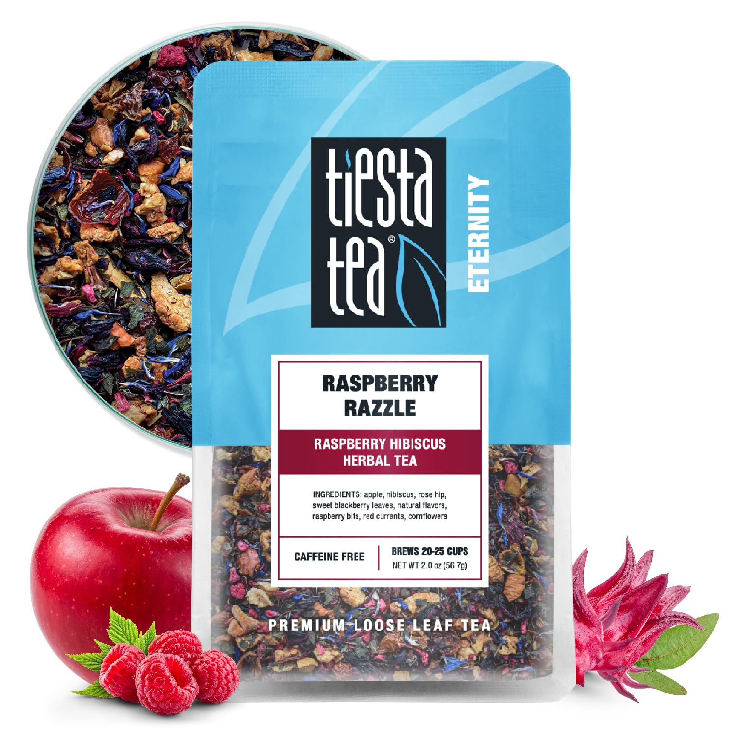 Tiesta Tea - Raspberry Razzle Tea  Loose Leaf  Raspberry Hibiscus Herbal Tea  Top-Grade Energy Blend-Free Tea Blend  Make Hot Or Iced & Up To 25 Cups  2 Oz Resealable Pouch