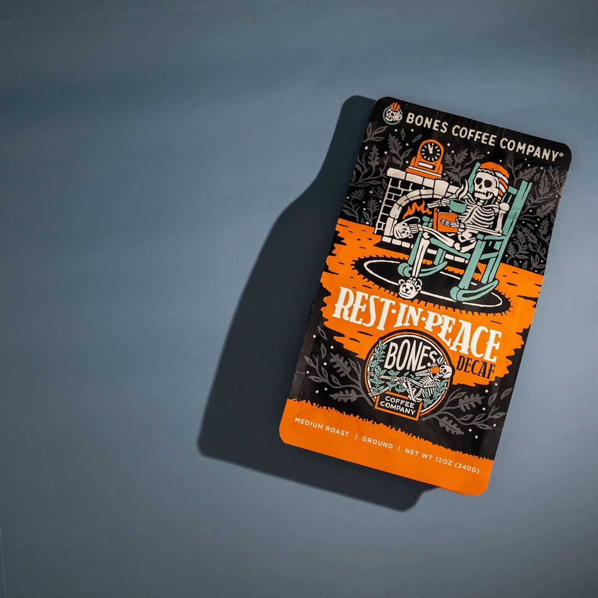 Bones Coffee Company Rest In Peace Decaffeinated Coffee Medium Roast Low Acid, Unflavored 12 Oz Whole Bean