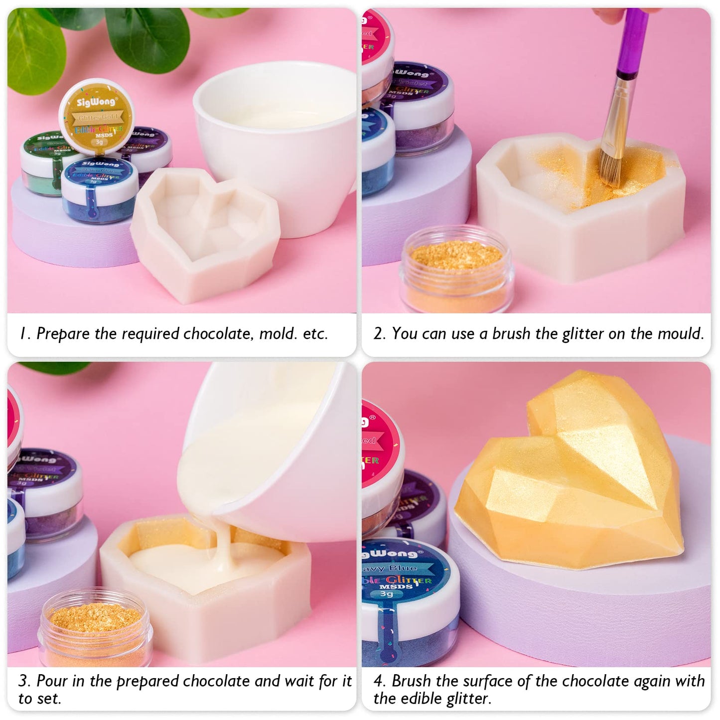 SigWong Edible Glitter Set - 8 Colors Prism Powder, 3g/bottle for Cakes, Cocktails, and Desserts