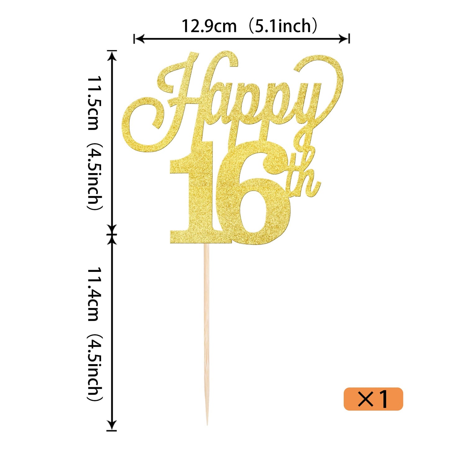 YCTHUNFISH Happy 16th Cake Topper Black Glitter Number 16 Birthday Decoration Gold