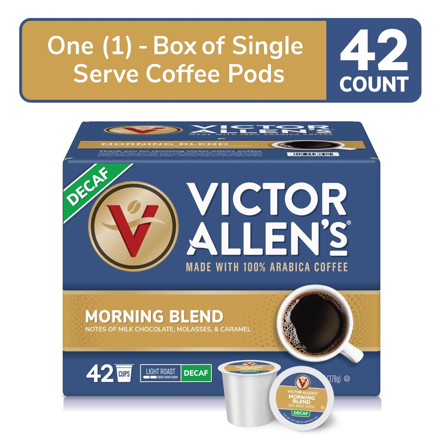 Victor Allens Coffee Decaf Morning Blend Light Roast Single Serve Pods 42 Count for Keurig K-Cup malt-inspired Brown