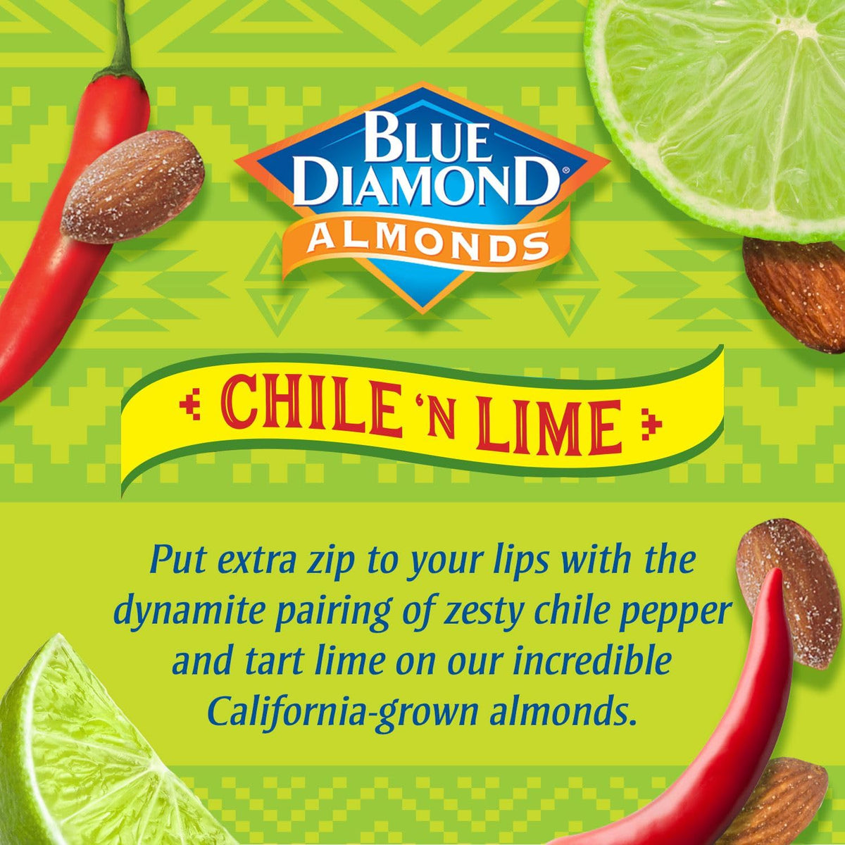 Blue Diamond Almonds, Snack Nut Flavored Chile N' Lime Perfect For On-The Go, And Snacking, 6 Ounce Can