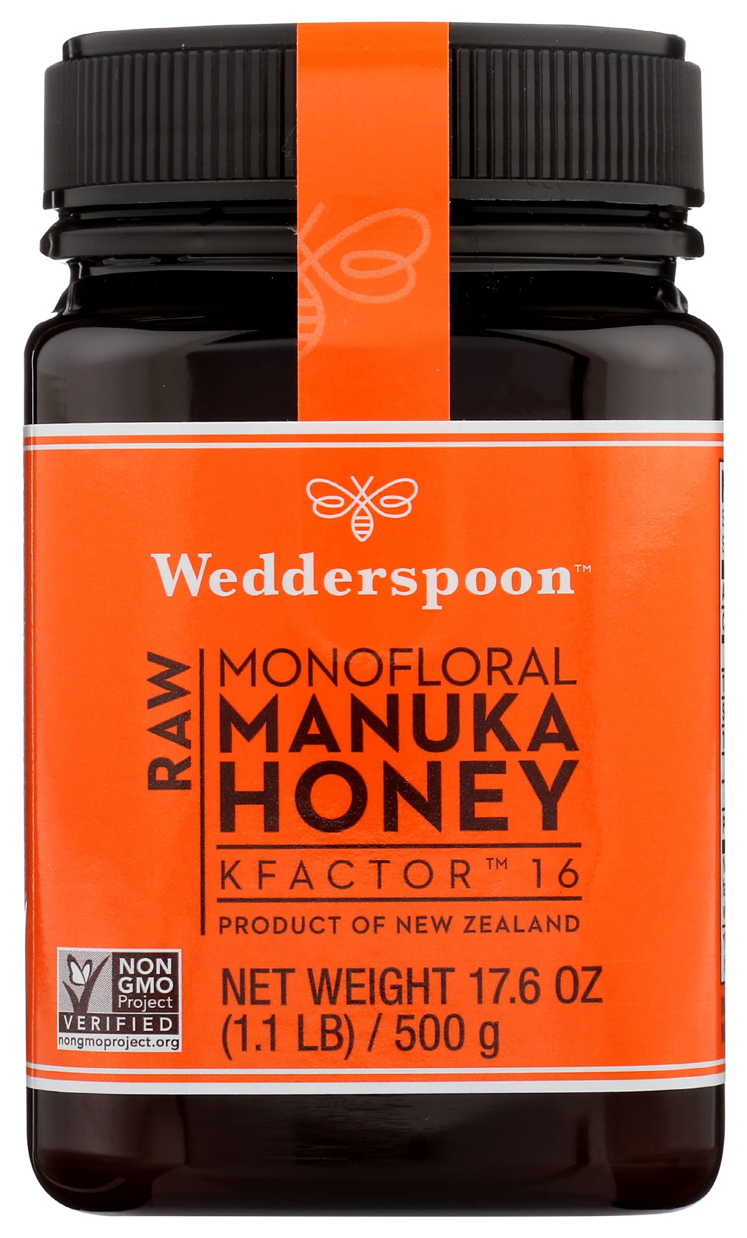 Wedderspoon Raw Monofloral Manuka Honey, Kfactor 16, Non-GMO, 17.6 Oz (Pack of 6)
