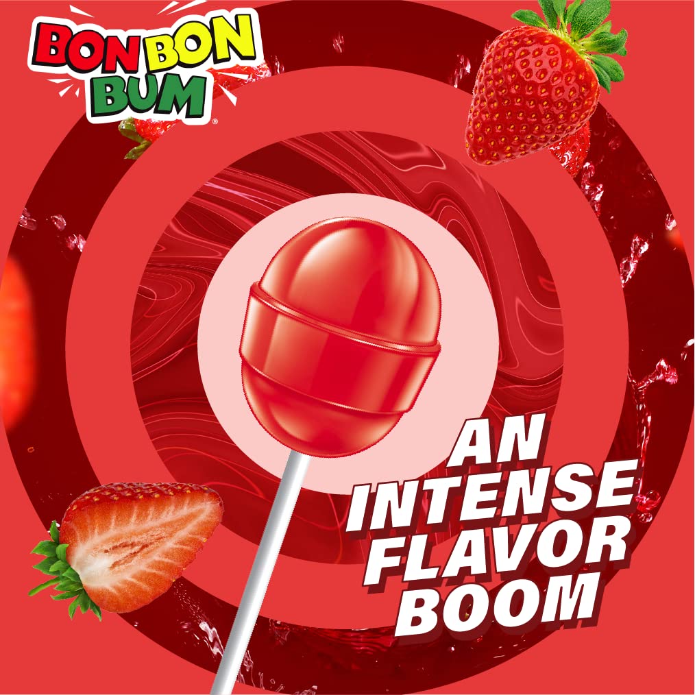 Colombina Bon Bon Bum Lollipops W/Bubble Gum Center - Watermelon Candy Flavor, Pack Of Individually 24 Wrapped Gluten Free Pops,