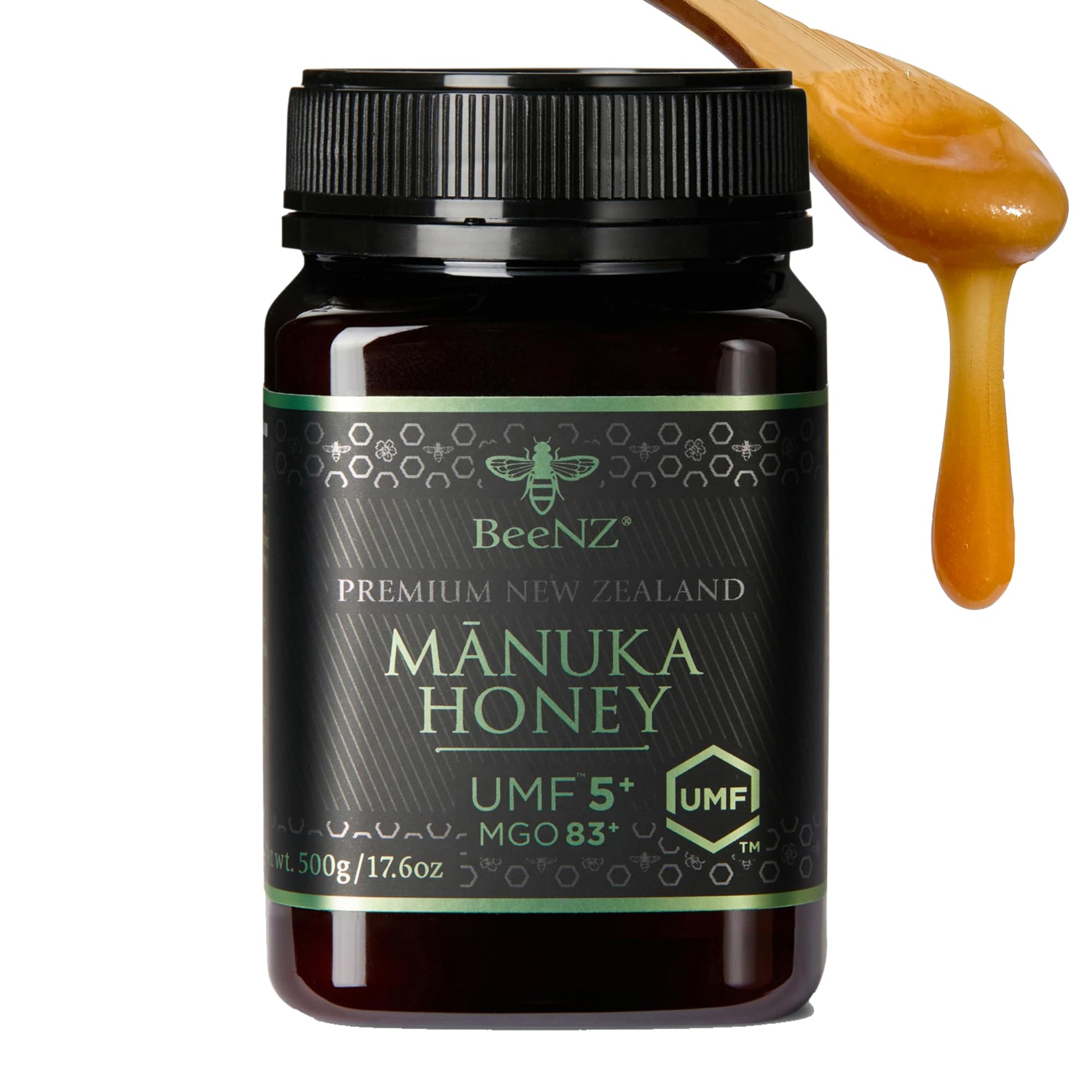 BeeNZ Raw Manuka Honey, Certified UMF 5+ (MGO 83+), Pure New Zealand Monofloral Manuka, Natural Sweetener, Superfood for Daily W