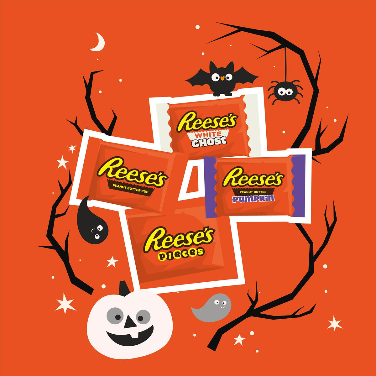 REESES Assorted Flavored Snack Size Peanut Butter, Halloween Candy Bag, 30.45 oz (55 Pieces)