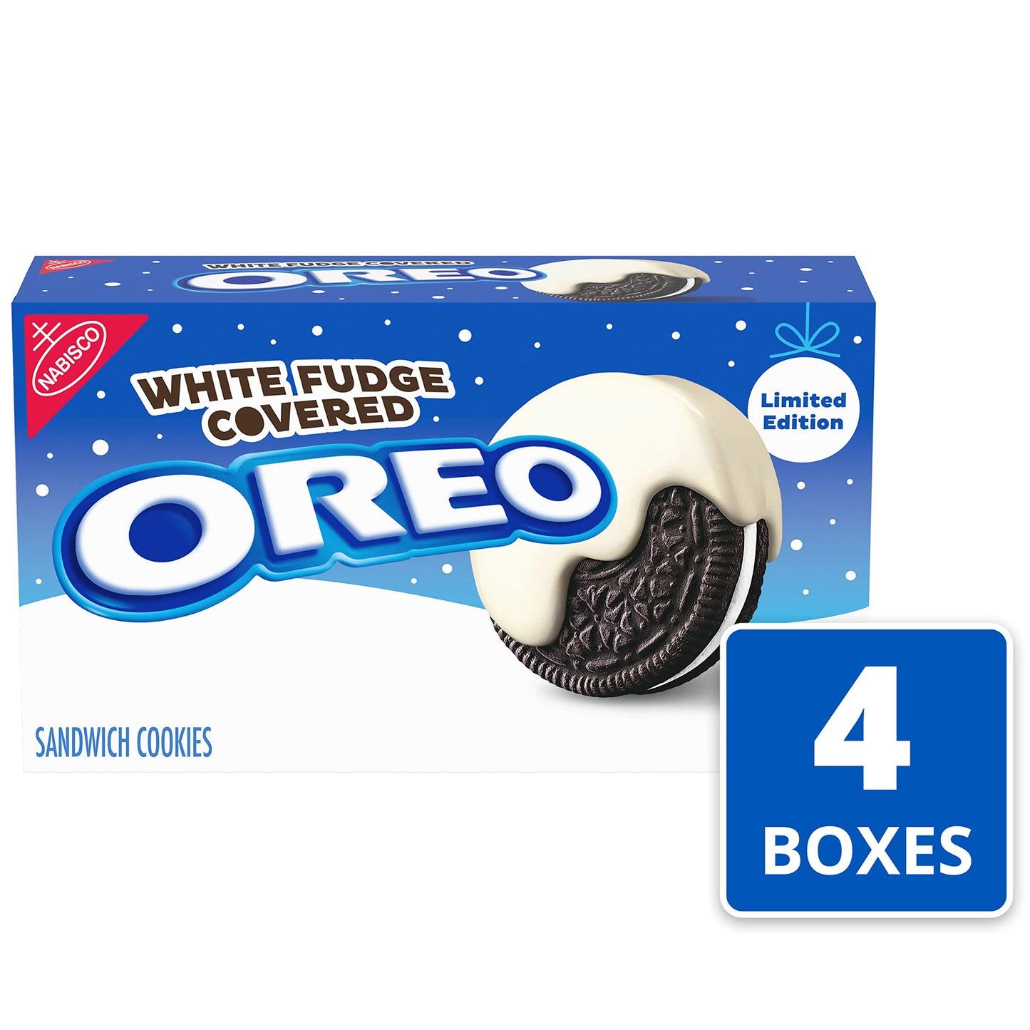 Oreo White Fudge Covered Chocolate Sandwich Cookies, Limited Edition, 8.5 oz Pack of 4, Holiday
