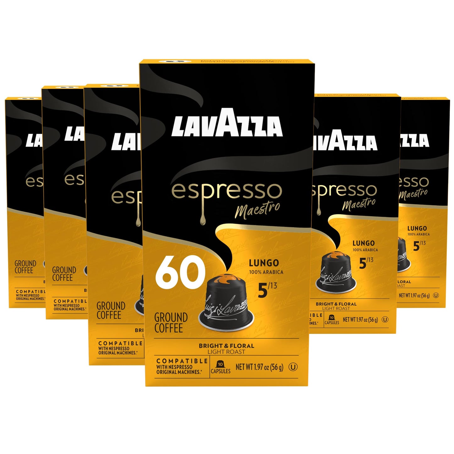 Lavazza Avvolgente Lungo Dark Roast Units Compatible With Nespresso Oriflavor Blendal Machines (Pack Of 60)  Value Pack  Blended And Roasted In Italy  Full Bodied With Velvety  Rounded Flavor