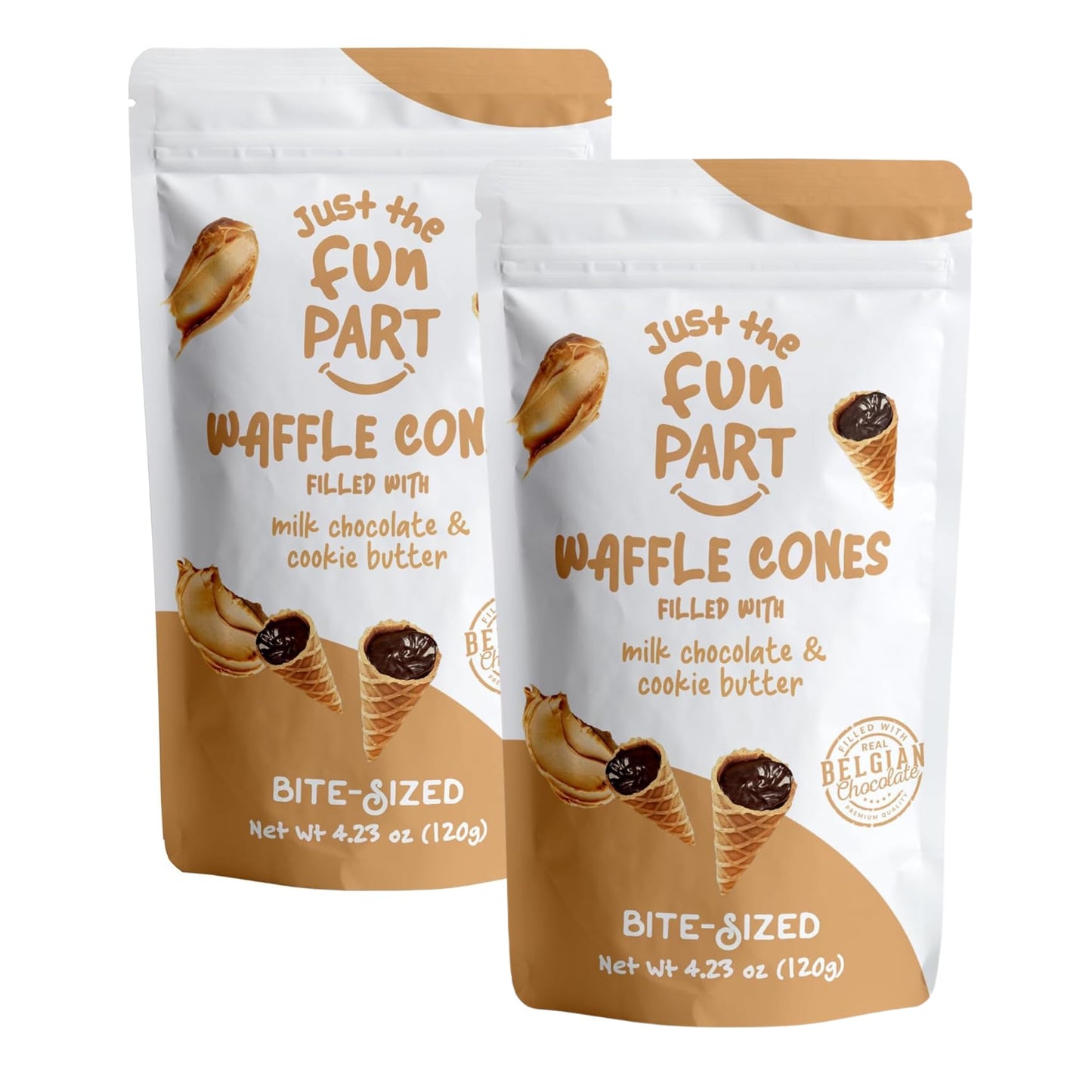 Just The Fun Part Mini Waffle Cones Filled with Belgian Chocolate, Pack of 2, 4.23 Ounce, Great for Snacks and Desserts
