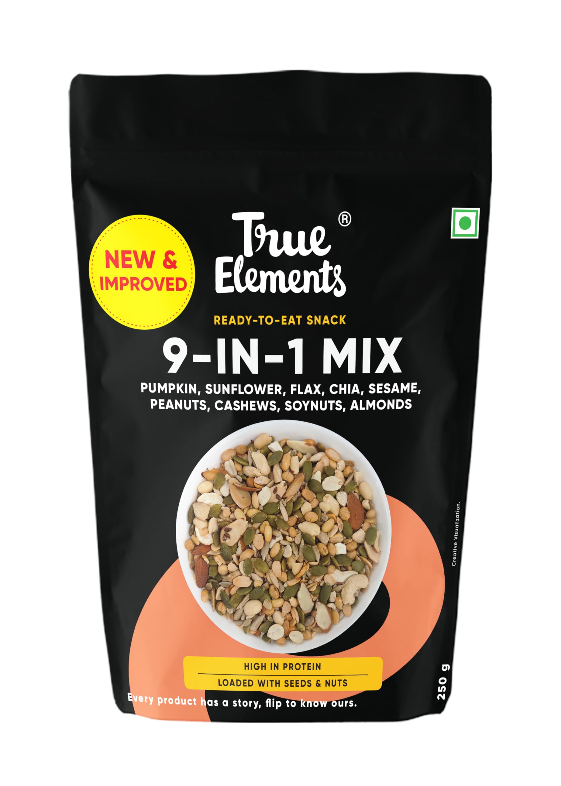 True Elements Seeds Mix for Eating - 9 in 1 Snack Mix 250g | Nuts and Seeds Mix | Mix Seeds for Eating | Diet Snacks | Healthy S