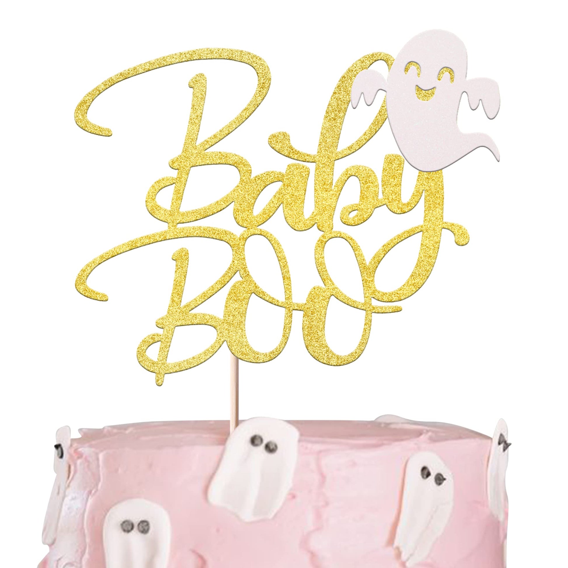 Rsstarxi Cake Topper - Spooky Baby Boo Ghost Pick for Halloween Party - Gold - Model XM120-Gold - Paper Material