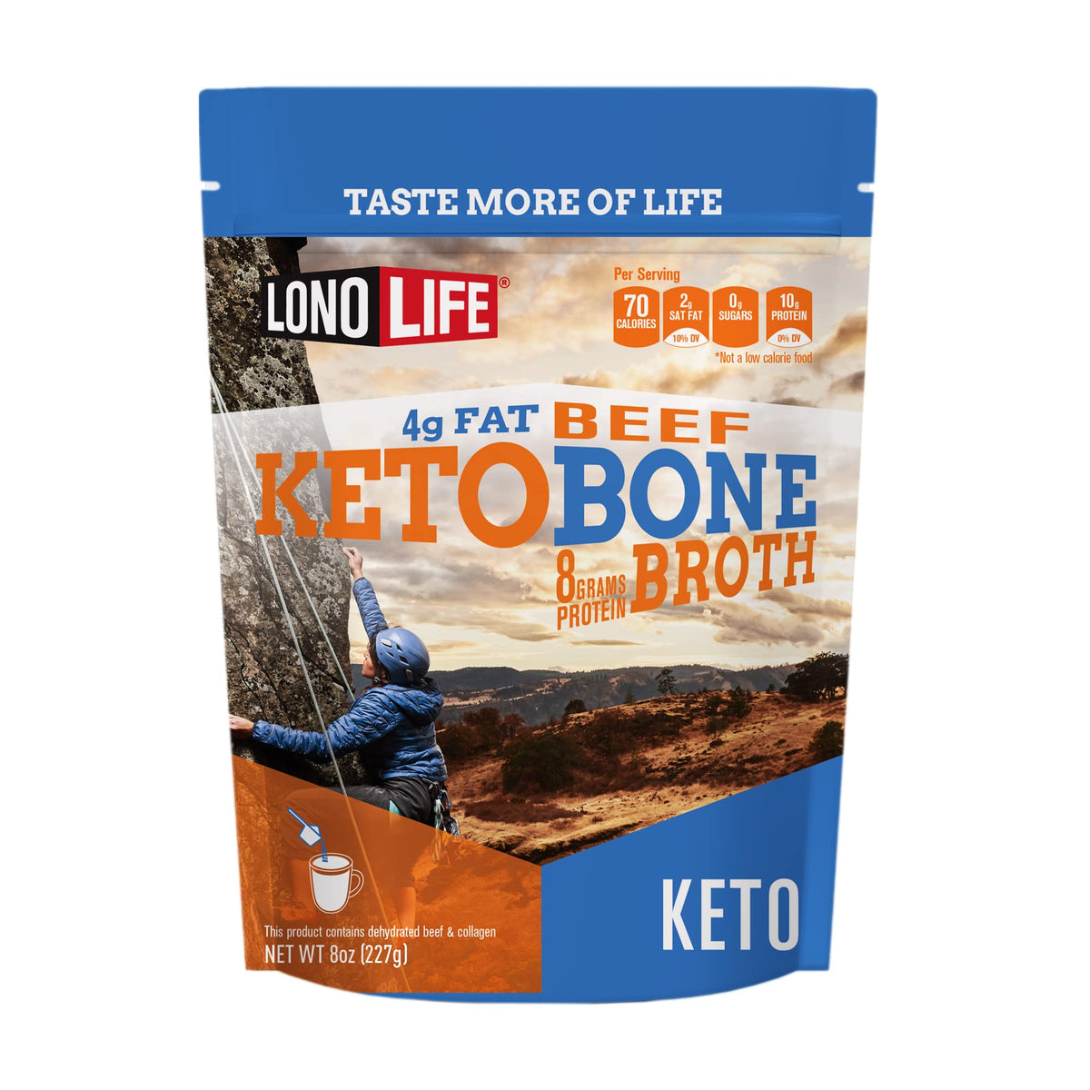 LonoLife Keto Beef Bone Broth Powder Mix, Collagen-Rich, 10g Protein, 8oz Bulk Container