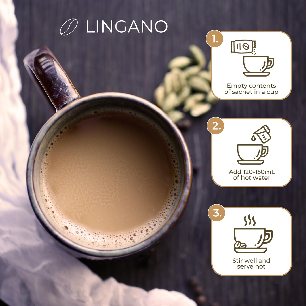 Lingano Ganoderma Cafe Latte 3 In 1 Instant Reishi Mushroom Coffee - 20 Sachets