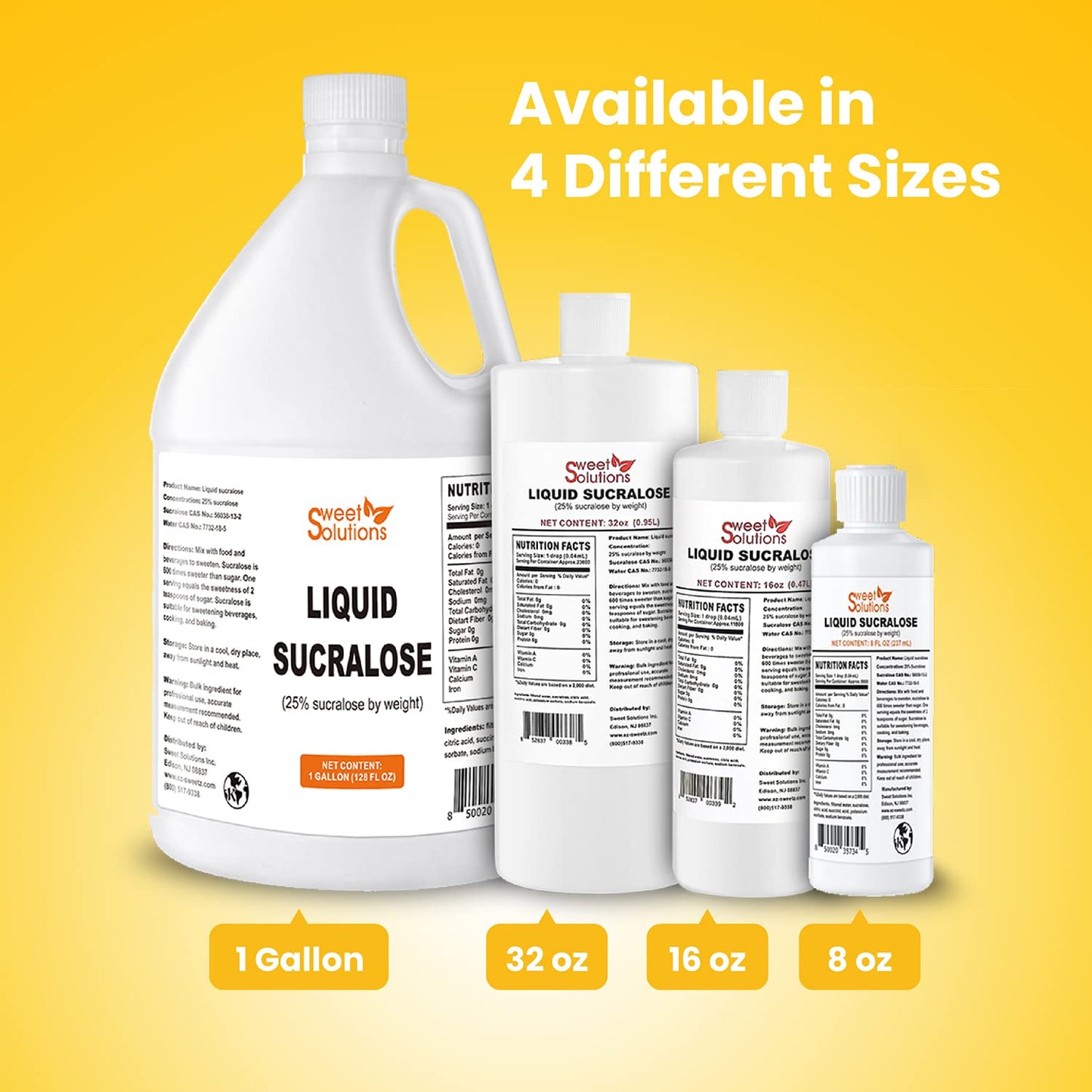 Concentrated Liquid Sucralose Sweetener, 25% Concentrated Sugar Alternative, 1 Gallon. Bulk for Drinks, Food, and Pastries, Zero