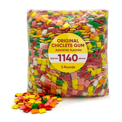 Chiclets Gum Original Assorted Flavors -3 Pounds Approx 1400 Mastic Gum - Ideal for Bubble Machine - Bulk Candy for Candy Machin