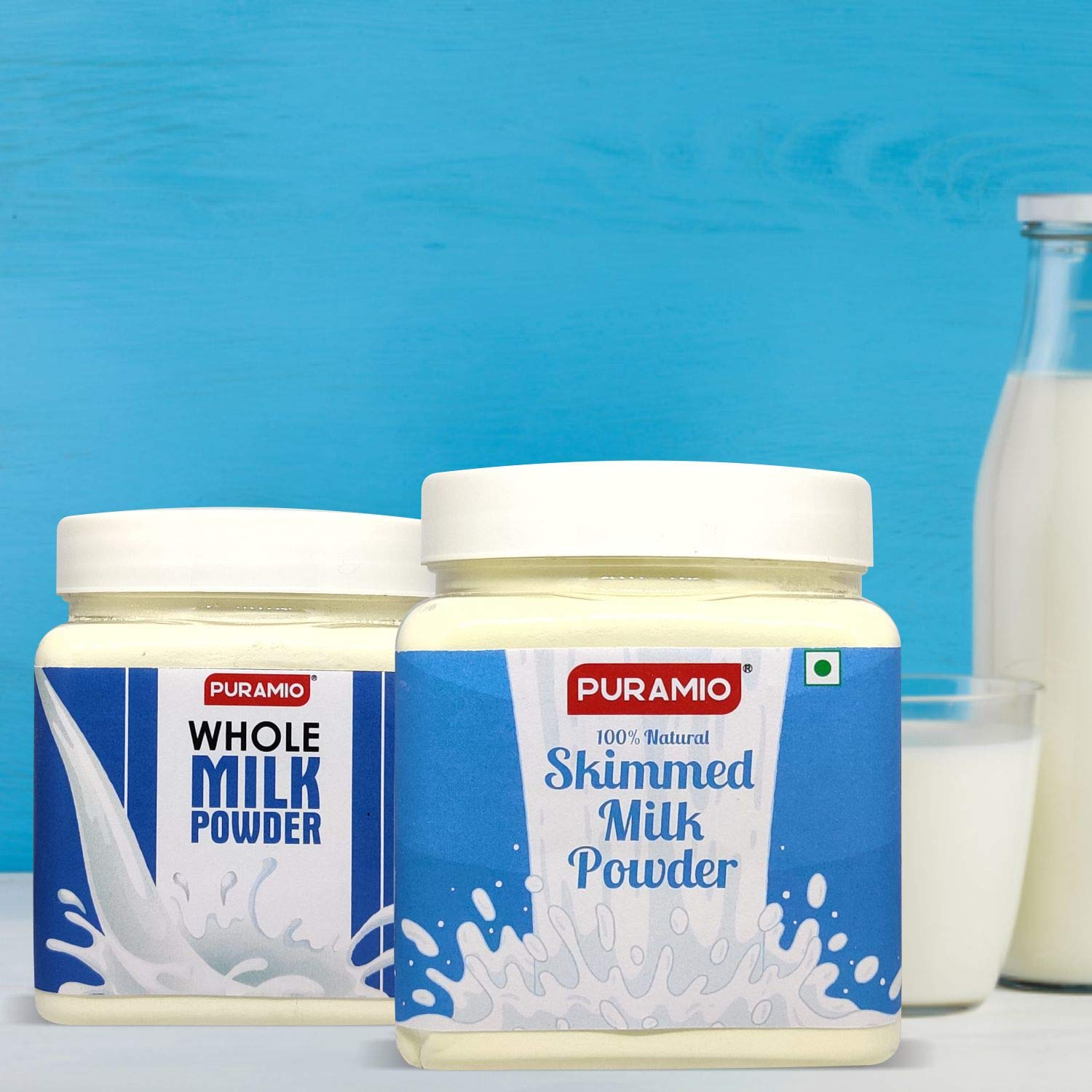 Puramio Combo Pack of  Skimmed Milk (350g) & Whole Milk (300g) Powder