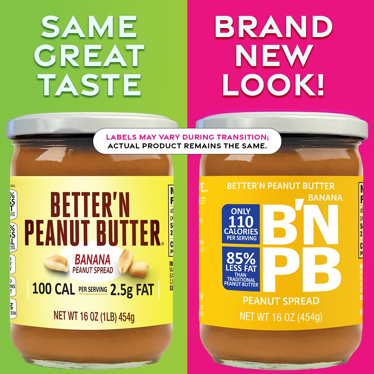 Better’n Peanut Butter Low Fat Banana Peanut Butter Spread, Creamy, Gluten Free, 16 oz. Glass Jars, Pack of 3
