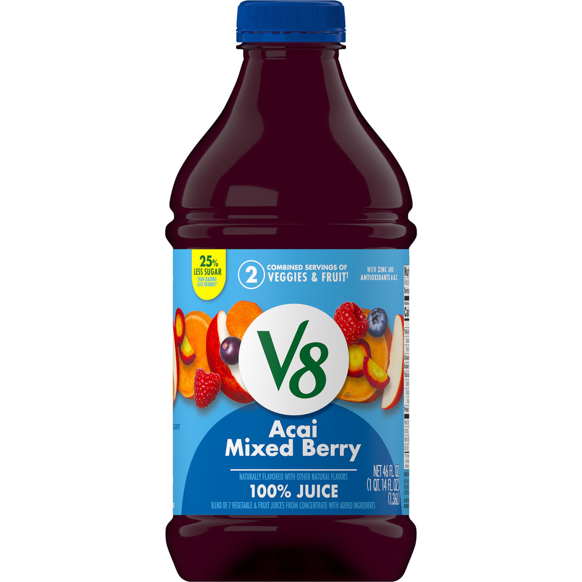 V8 Acai Mixed Berry 100% Fruit And Vegetable Juice, 46 Fl Oz Bottle