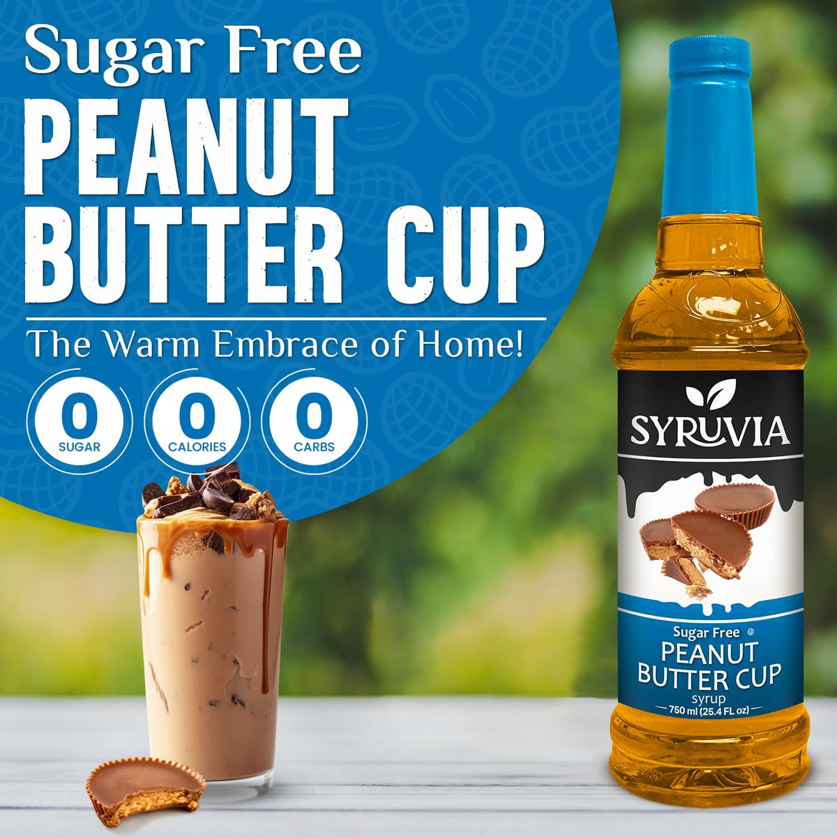 Syruvia Sugar Free Peanut Butter Cup Syrup With Syrup Pump Dispenser - Peanut Butter Cup Coffee Syrup Flavor, 25.4 Fl Oz, Kosher
