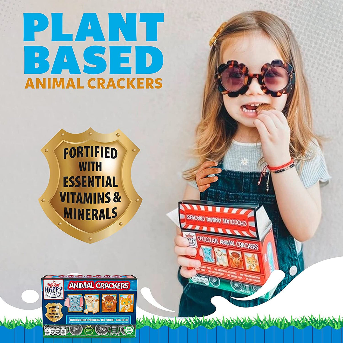 Happy Snacks Animal Crackers - Non GMO, Plant Based Ingredients, Nut & Peanut Free, Fortified with Essential Vitamins & Minerals