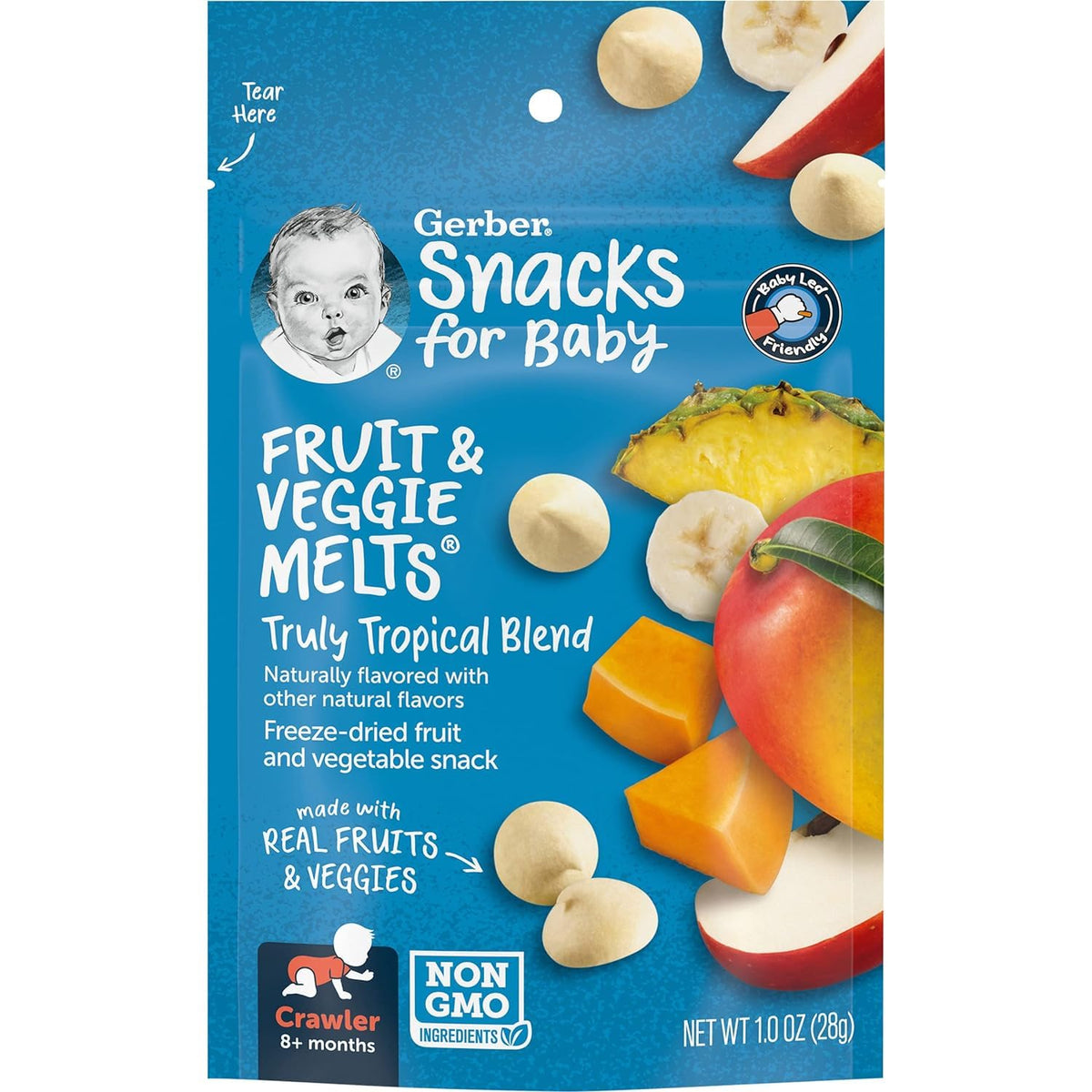Gerber Fruit & Veggie Melts Freeze-Dried Fruit & Vegetable Snacks, Truly Tropical Blend, 1 Ounce, 3 Pack