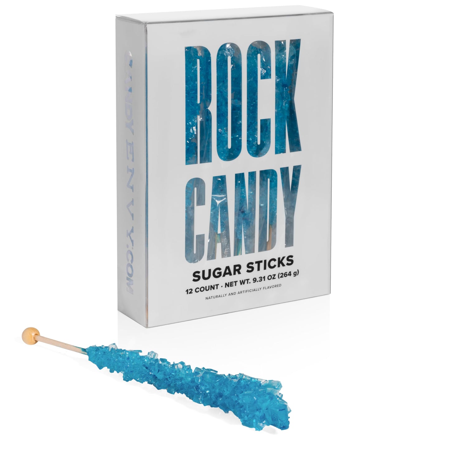 Blue Rock Candy Crystal Sticks - Blue Raspberry Flavored - 12 Indiv. Wrapped