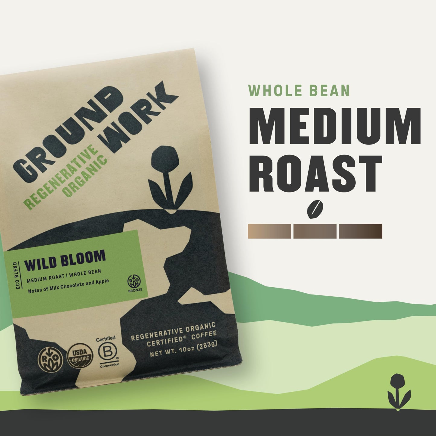 Groundwork Organic Regenerative Wild Bloom Whole Bean Coffee, 10 OZ