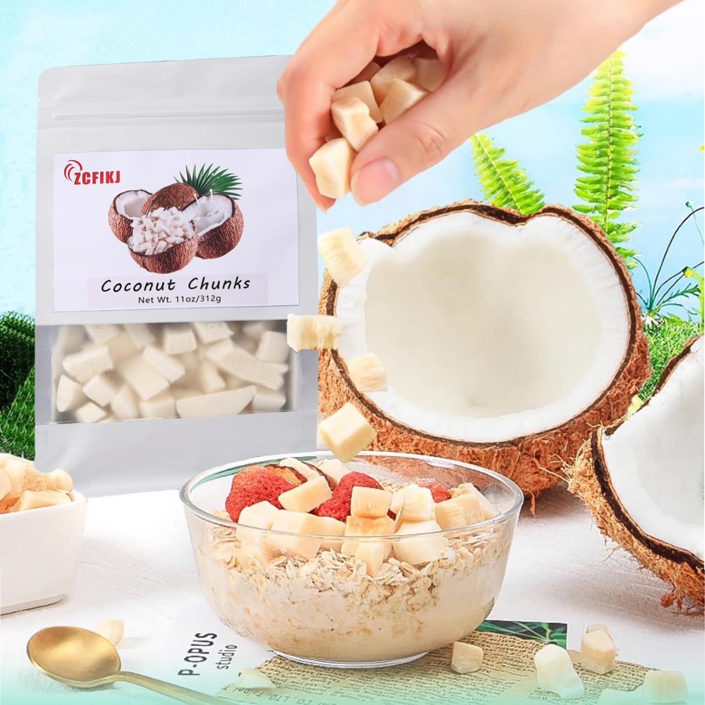 Dried Coconut Chunks 11oz/312g,Natural Freeze Dried Fruit Snack | Coconut Crunchy Flakes Unsweetened | Refreshing and Delicious