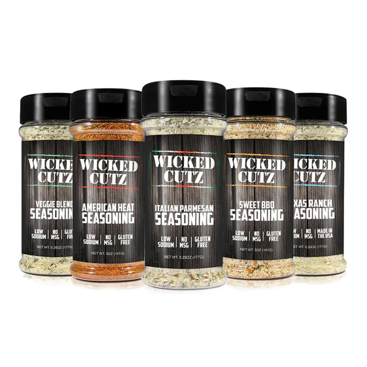 Wicked Cutz Grilling Seasoning Set, 5 Pack Low Sodium Jerky Spices, 5 Ounce