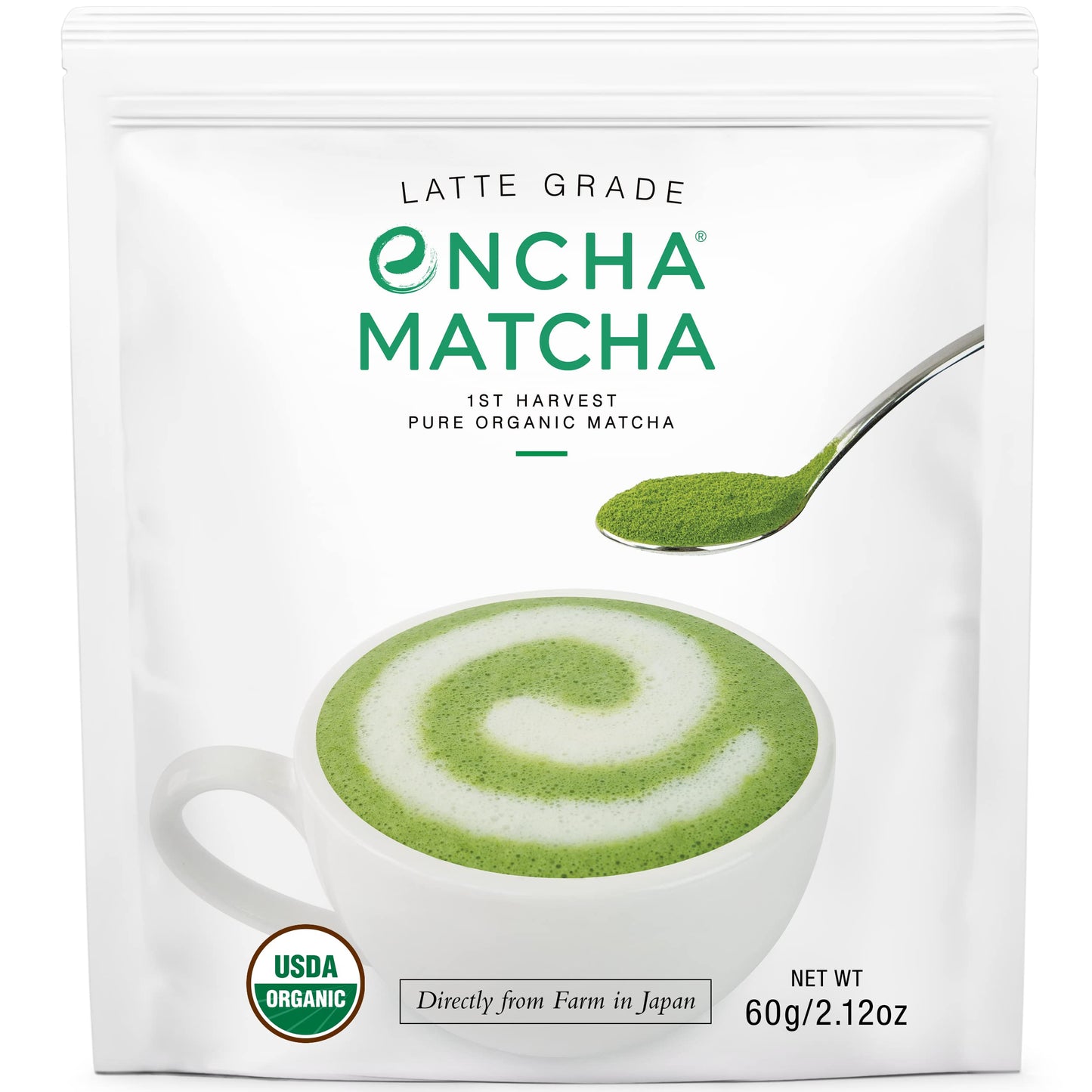 Encha Matcha Powder - First Harvest Organic Unsweetened Green Tea, 60g/2.12 Ounce, Ideal for Lattes and Smoothies, Organic Latte
