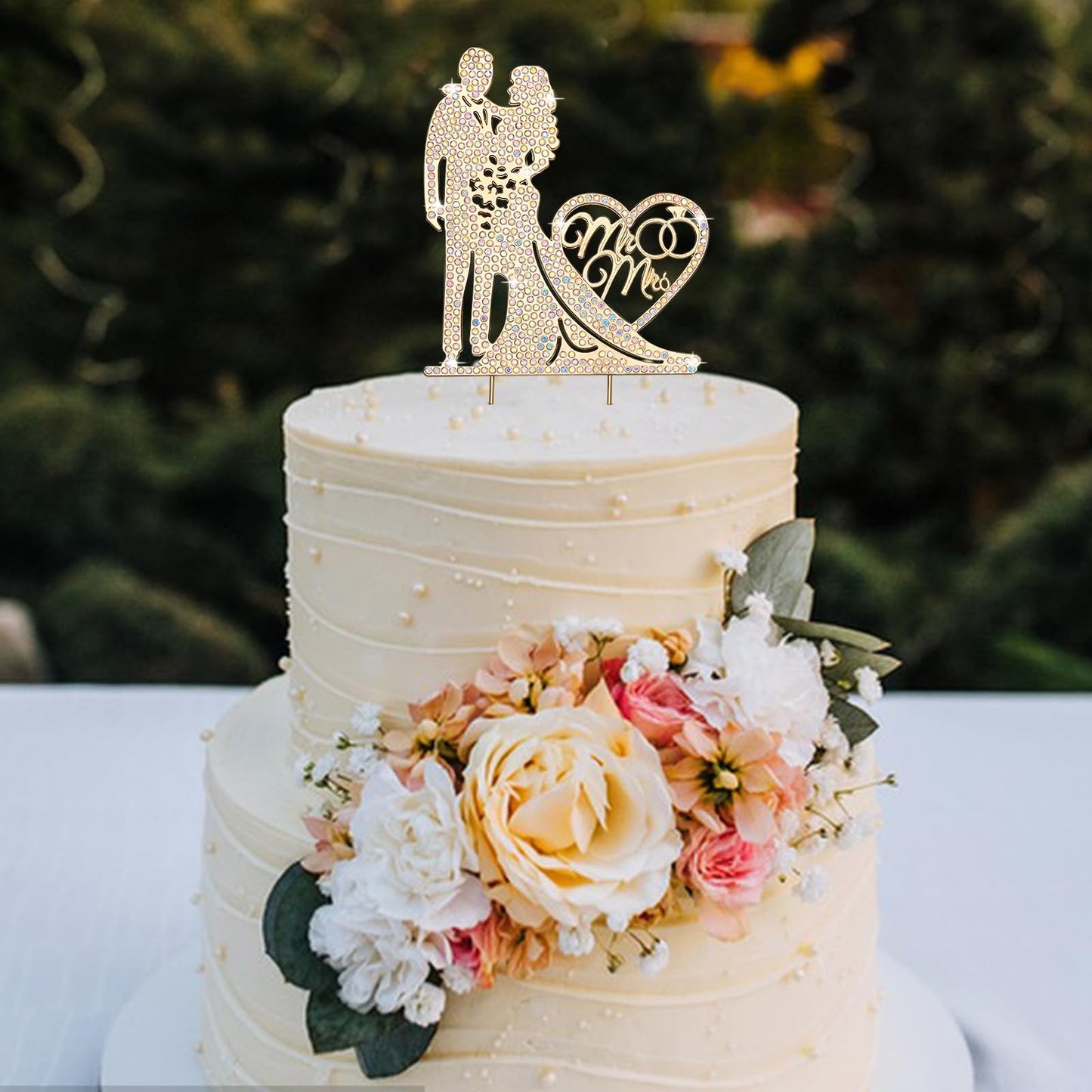 Jaciya Wedding Cake Topper Ab Crystal Rhinestone Metal Mr And Mrs Cake Topper Wedding Bride And Groom Bridal Shower Party Gold W