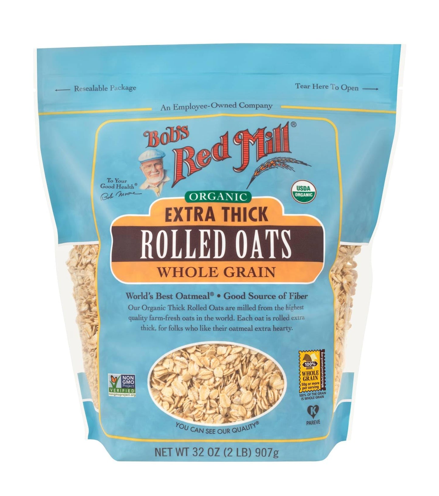 Bobs Red Mill Organic Extra Thick Rolled Oats, 32 oz, Pack of 1