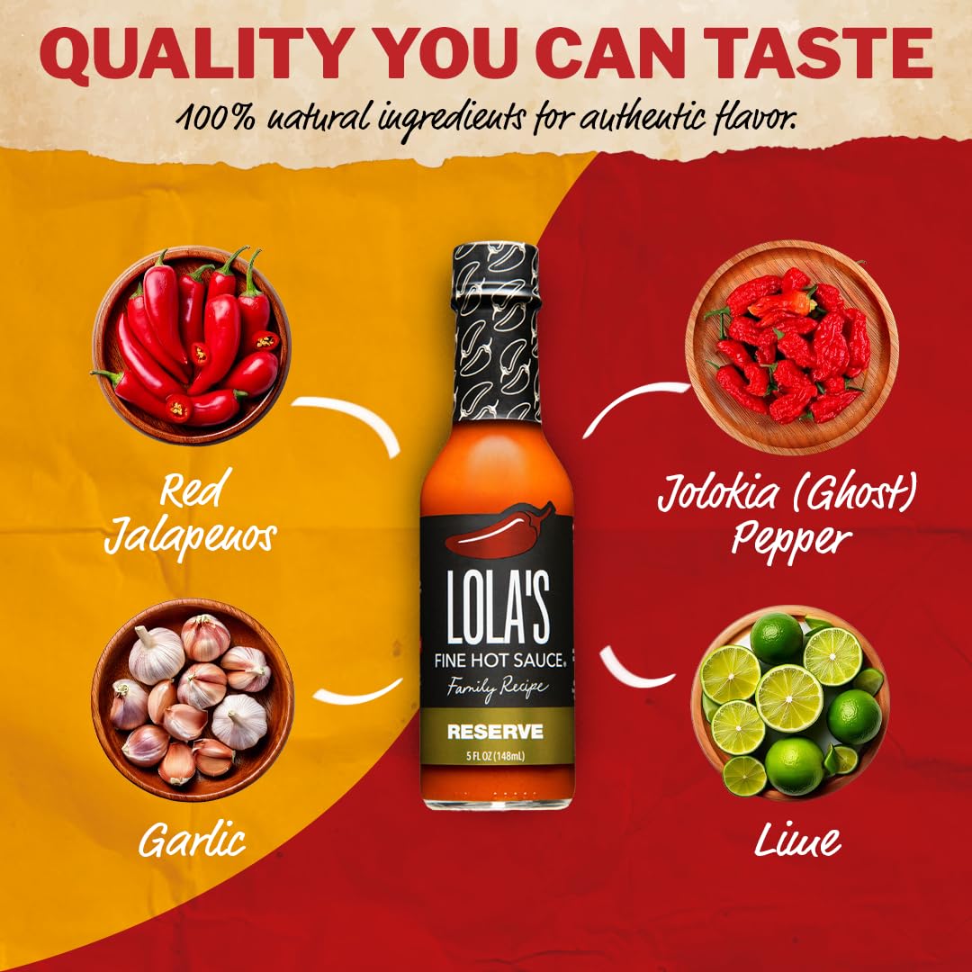 Lolas Family Reserve Hot Sauce | Carolina Reaper & Habanero Blend | Ultra Spicy | 0 Calories, 0G Fat, Low Sodium | All-Natural,