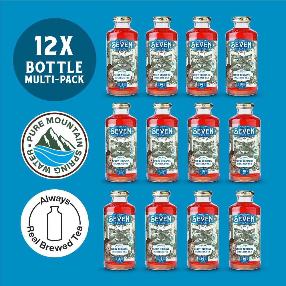 SevenTeas Organic Berry Hibiscus Rooibos Iced Tea, 16 Fl Oz, Pack of 12 Bottles