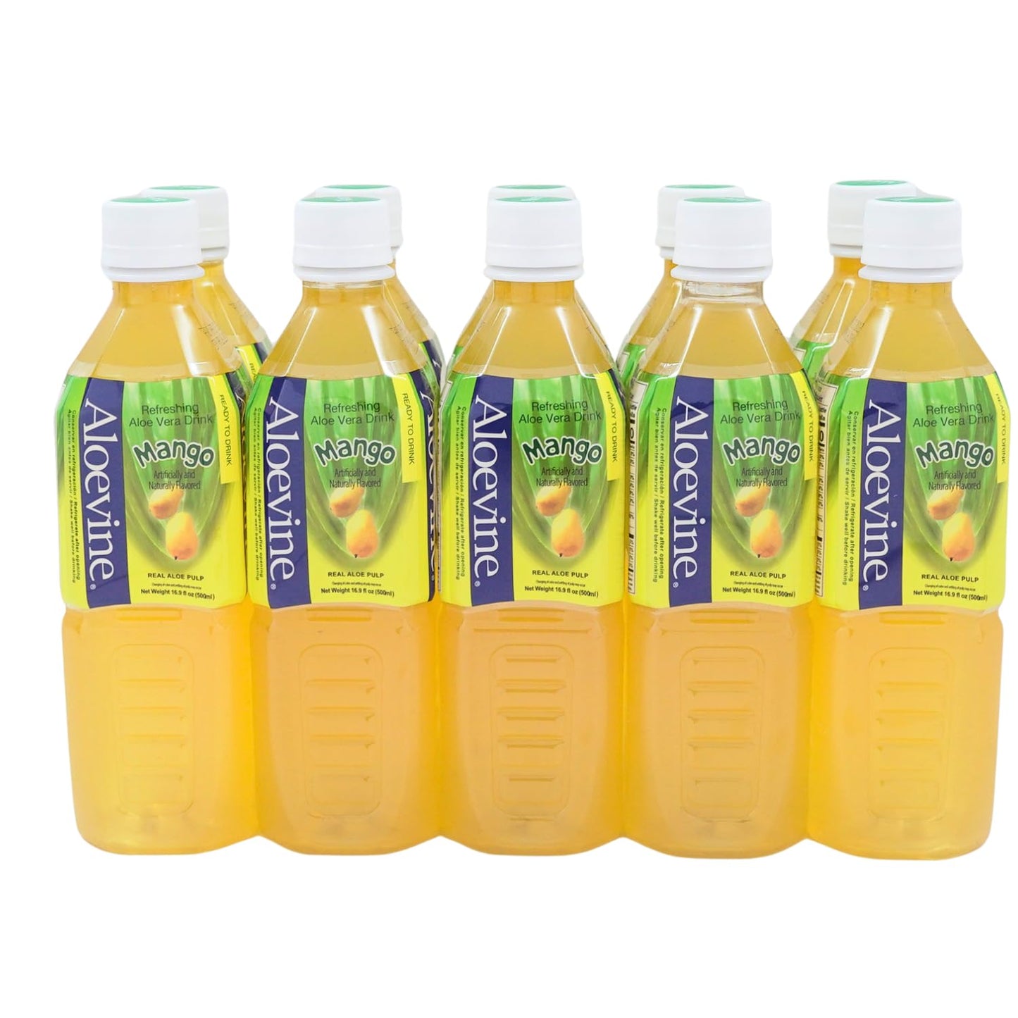 Aloevine Aloe Vera Drink Mango Healthy Juice Pure With Chunks Of Aloe L 16.9 Oz. 10 Pack L Plant Based Vegetable Korean Drinks