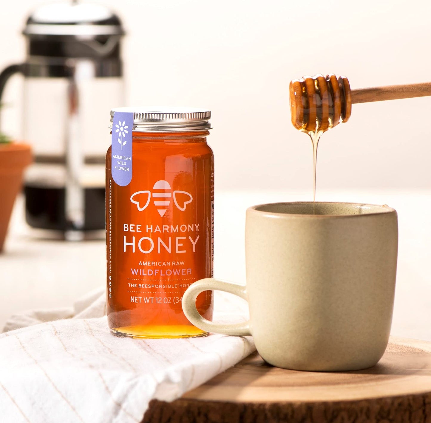 Bee Harmony American Raw Wildflower Honey, 12 OZ