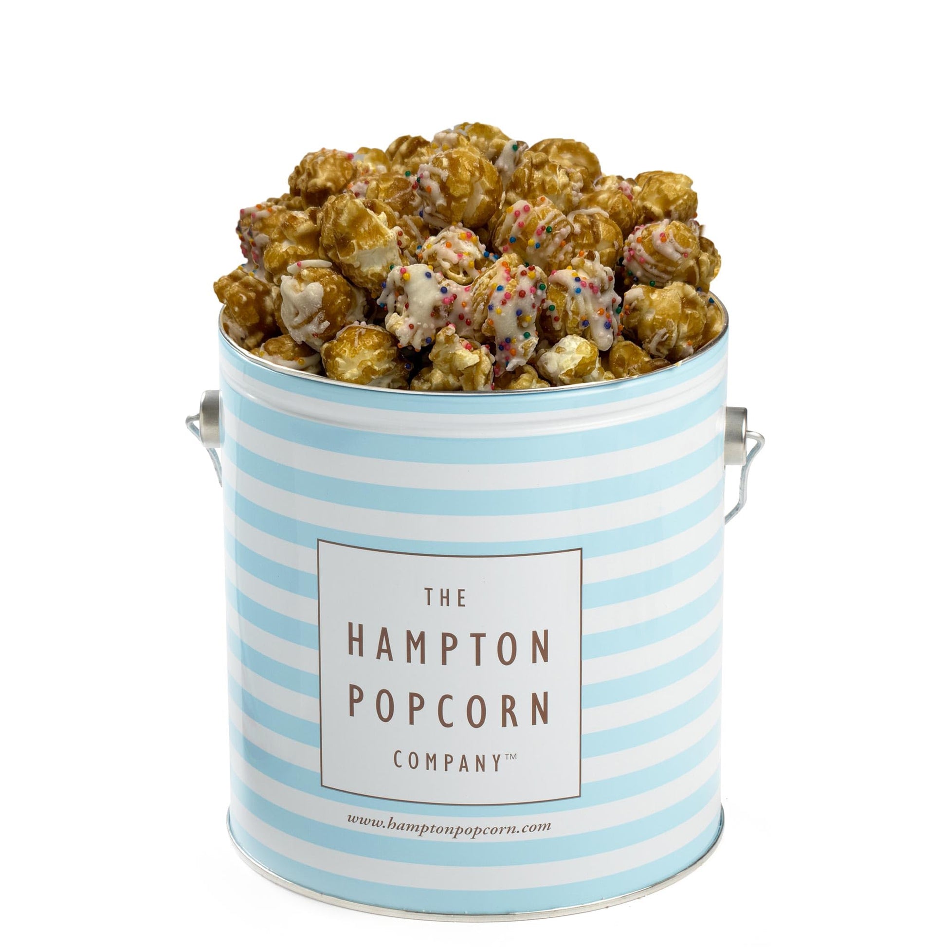 White Chocolate Birthday Cake with Nonpareils Tin, 26 Ounce (1 Gallon Tin), Birthday Gifts, The Hampton Popcorn & Candy Company