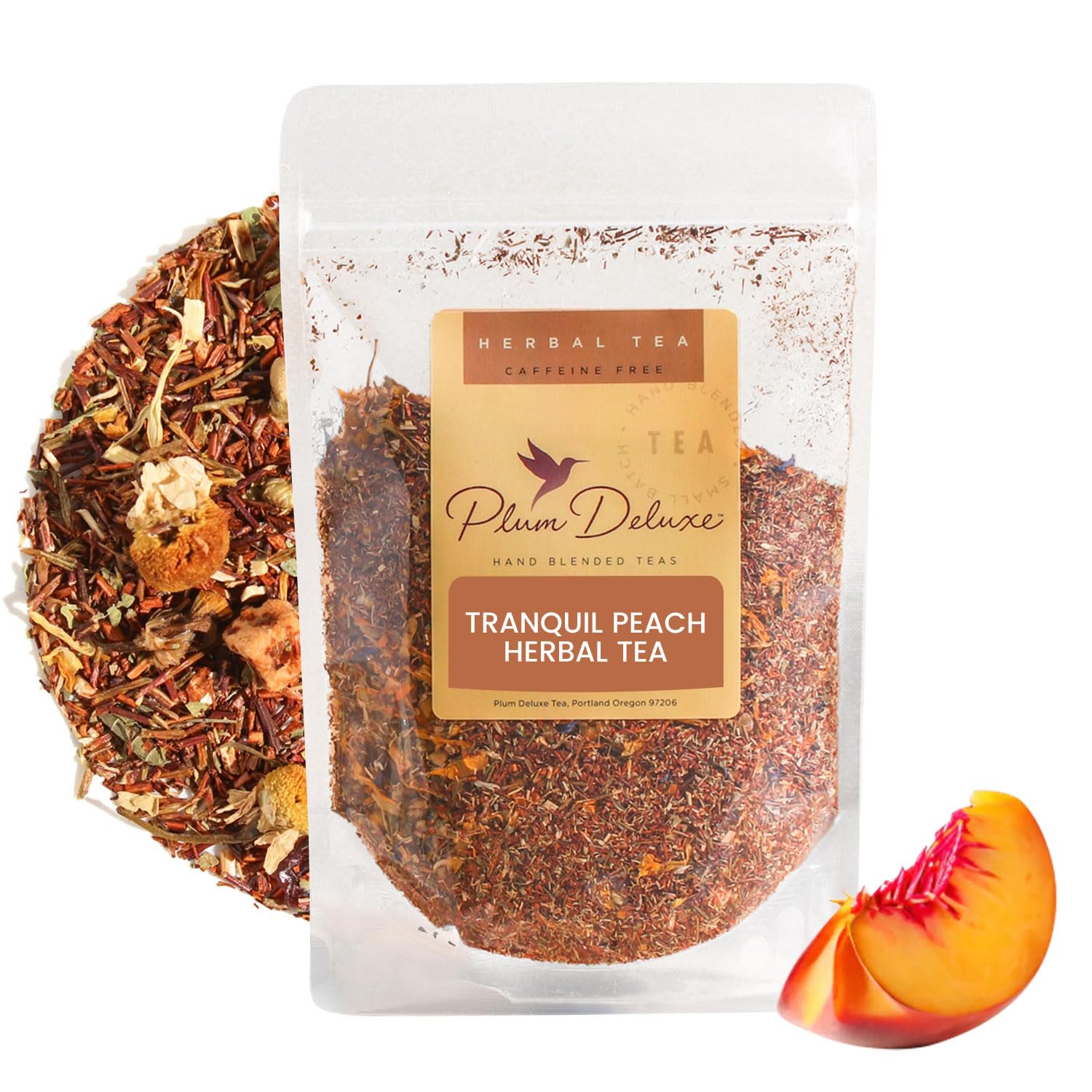 Plum Deluxe Herbal Tea – Caffeine-Free Peach Chamomile Blend – Loose Leaf for Hot or Iced – 75 to 100 Cups
