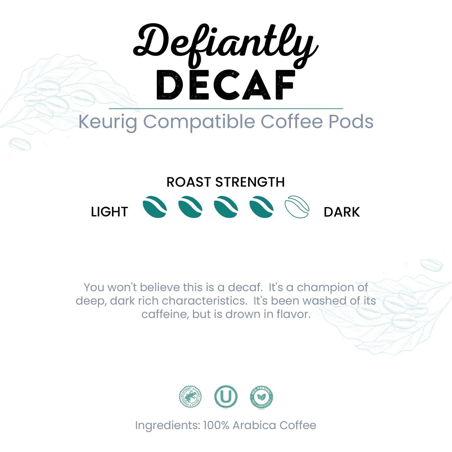 Tayst Coffee Pods, Defiantly Decaf Dark Roast, K Cups Compatible, 50 Count, Brown
