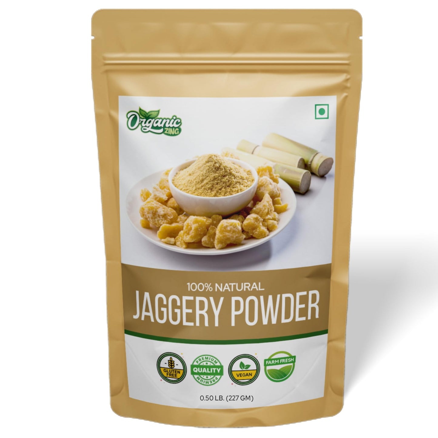Organic Zing Jaggery Powder | 100% Un18+ Useered Jaggery Powder | Natural And Grown | Jaggery Powder For Tea| Product Of India - 227 Gm (8 Oz) Pack Of 1