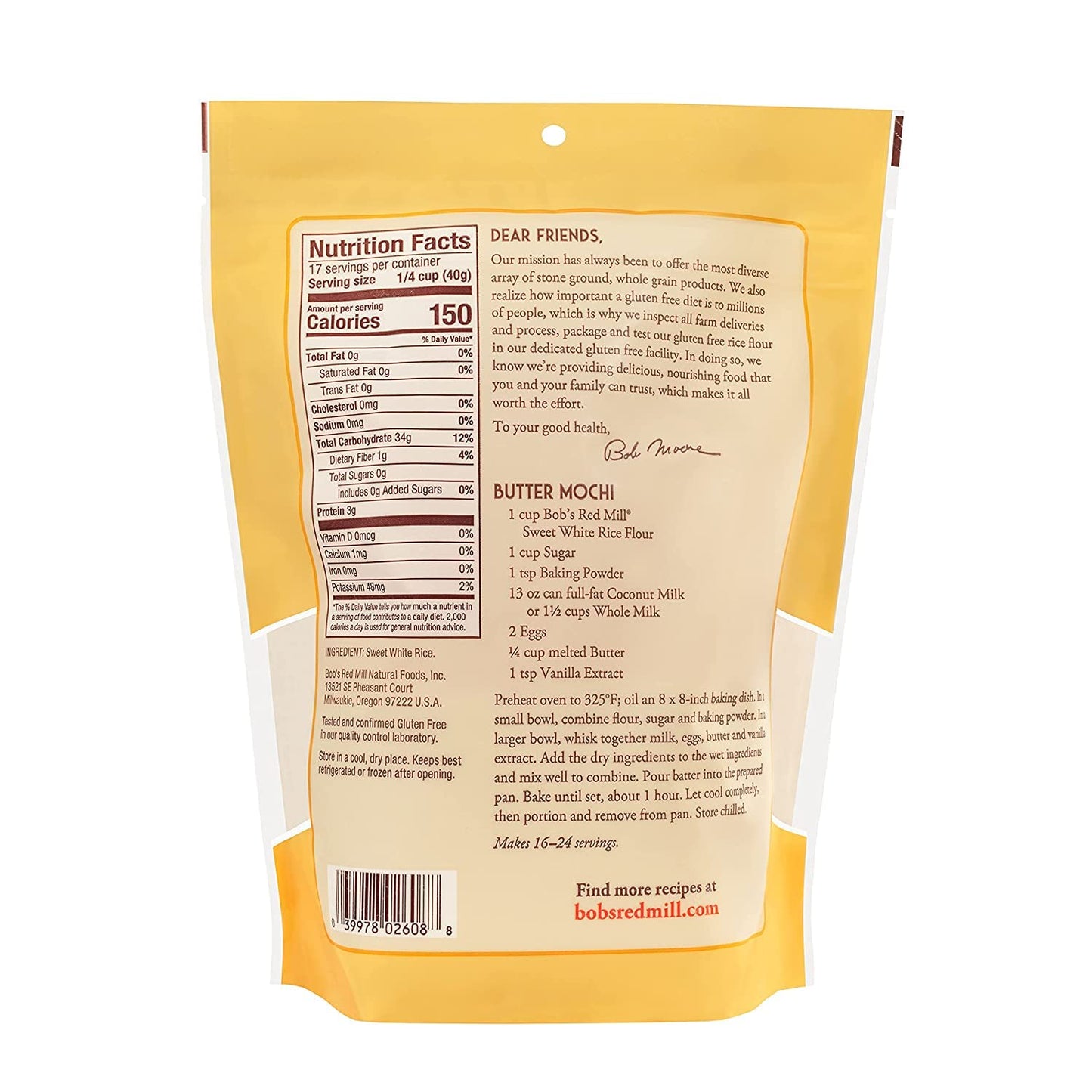 Bobs Red Mill Sweet White Rice Flour, 24oz (Pack of 1) - Non GMO, Vegan, Kosher