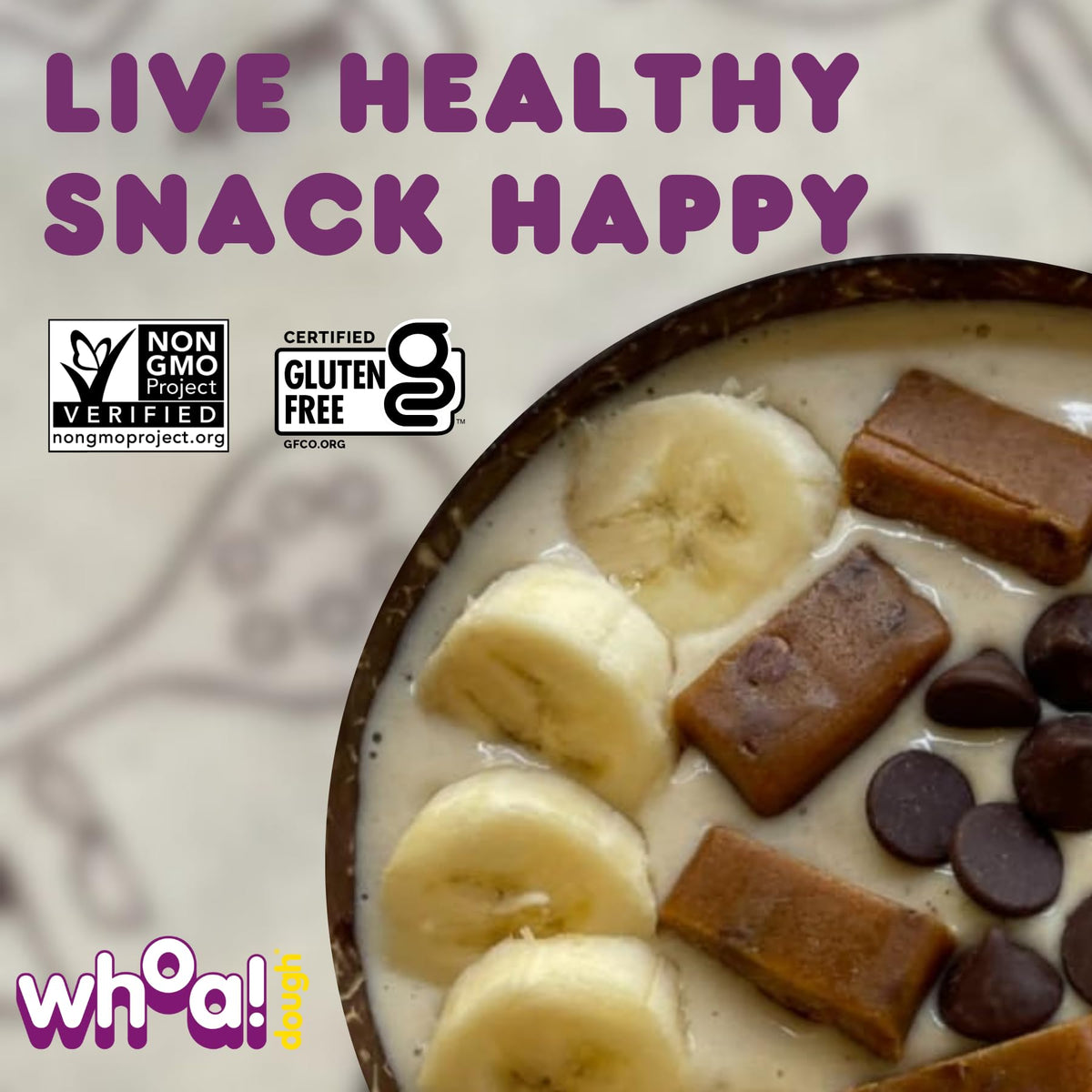 Whoa Dough Edible Cookie Dough Bars- Certified Non-Gmo, Kosher And Gluten Free Bars - Healthy Snack Foods - Plant Based Snacks Made With Real Ingredients - Brownie Batter Cookie Dough - 10 Pack