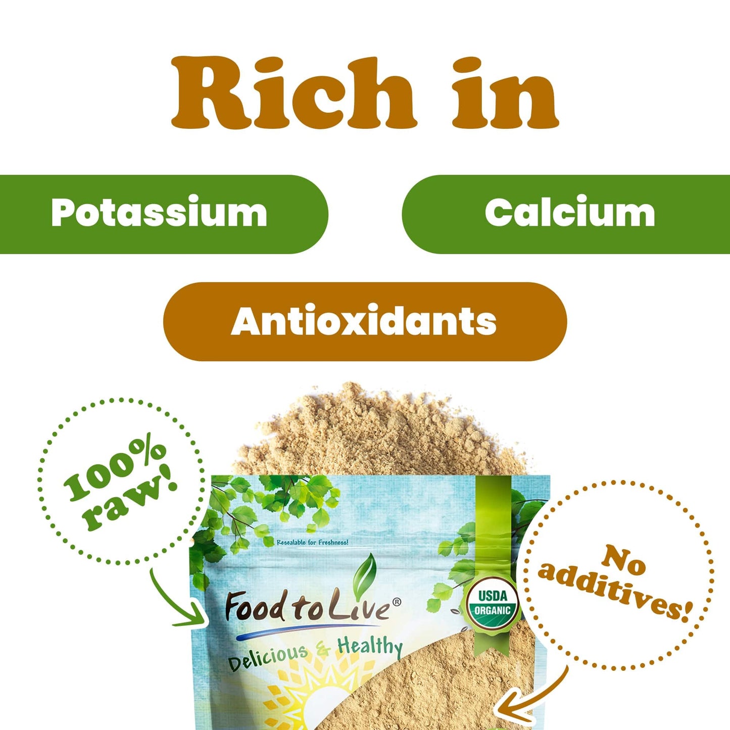 Food to Live Organic Yellow Maca Powder, 1 Pound - Non-GMO, Kosher, Raw Ground Maca Root, Vegan, Flour, Bulk