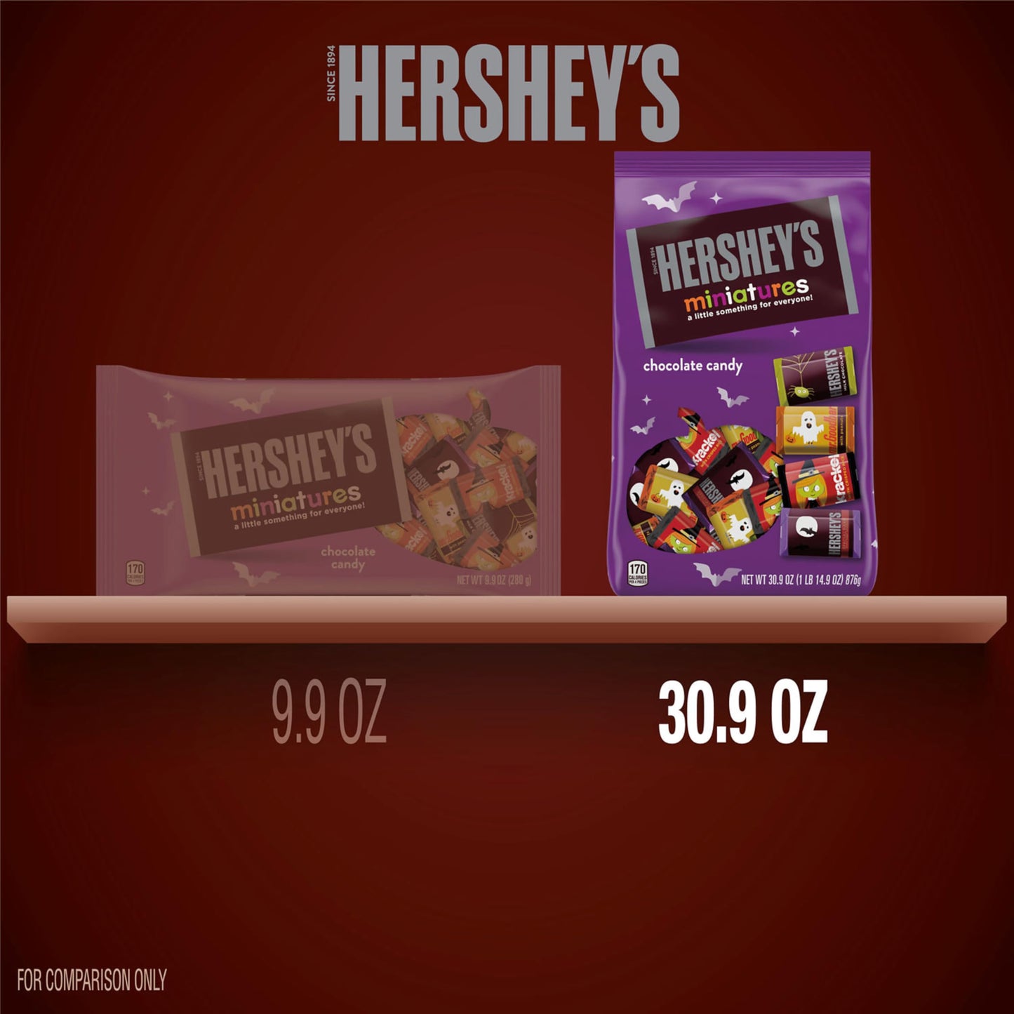HERSHEYS Miniatures Assorted Chocolate, Halloween Candy Bulk Bag, 30.9 oz