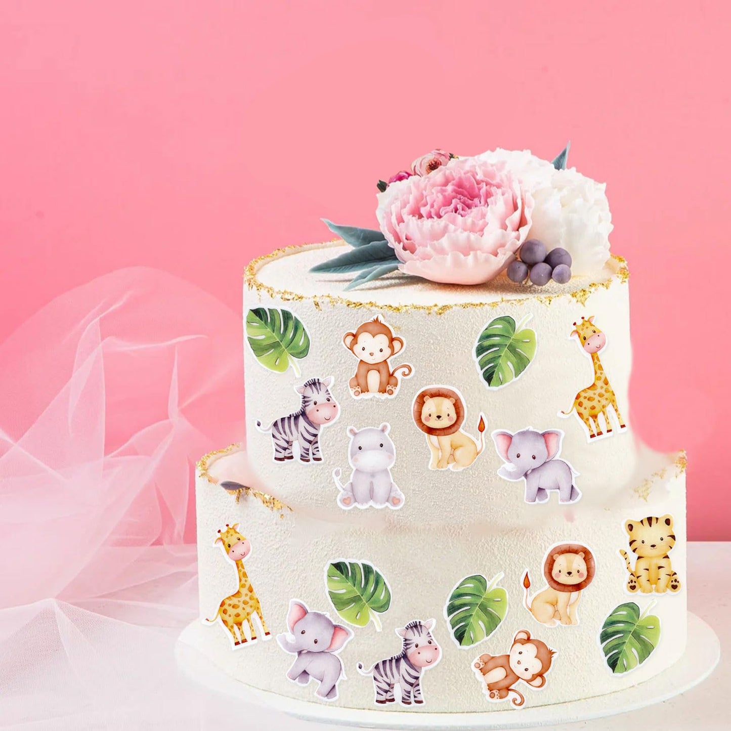 Cyodoos Edible 42Pcs Monkey Cupcake Toppers Wafer Paper Animal Zoo Theme Monkey Cupcake Picks Baby Shower Kids Birthday Party Ca