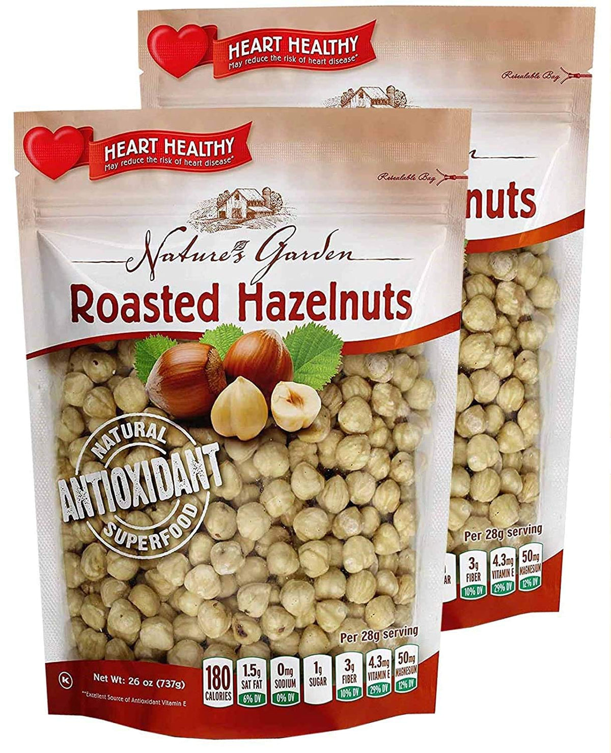 Natures Garden Roasted Hazelnuts-Whole Roasted Hazelnuts, Bulk, Raw Hazelnuts, High Fiber, Kosher Certified, Cholesterol Free, H