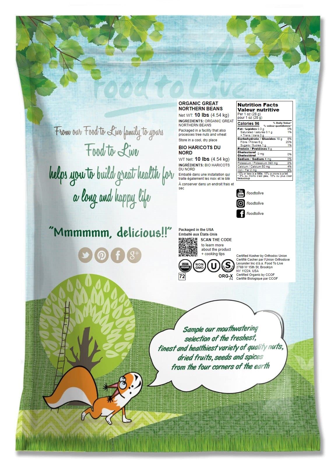 Food To Live Organic Great Northern Beans, 10 Pounds – Dried, Non-Gmo, Kosher, Raw, Sproutable, Bulk Seeds, Product Of The Usa