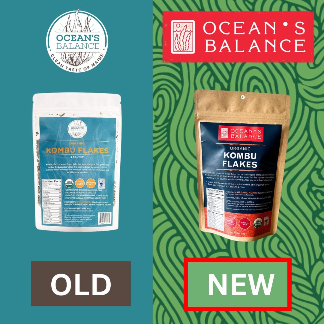 Oceans Balance Kombu Flakes - Organic Sea  for Keto, Paleo, Vegan - 16oz Bag