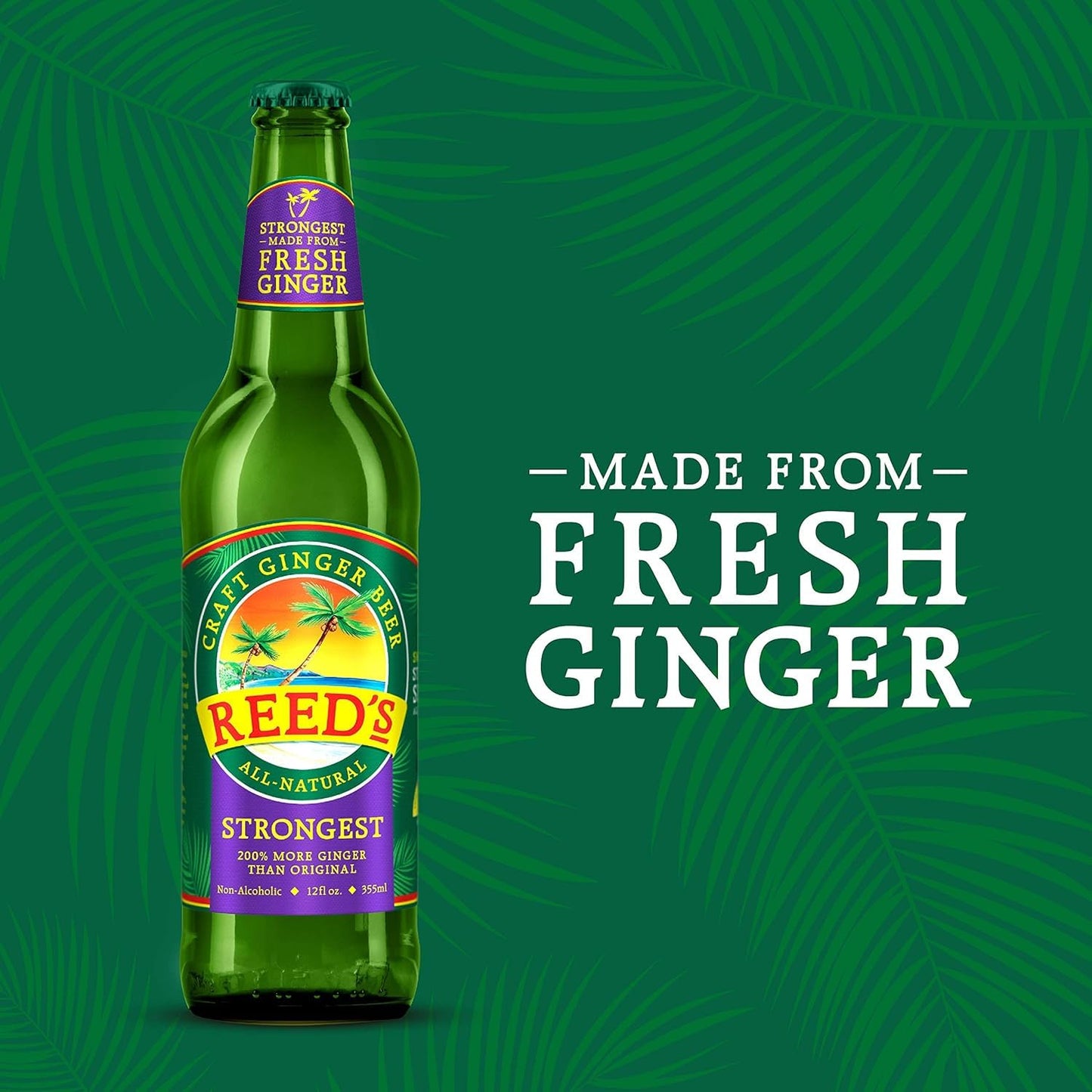 Reeds Strongest Ginger malt-inspired - 12oz Glass Bottles, 12 Pack - Fresh Ginger Root for Intense Spice