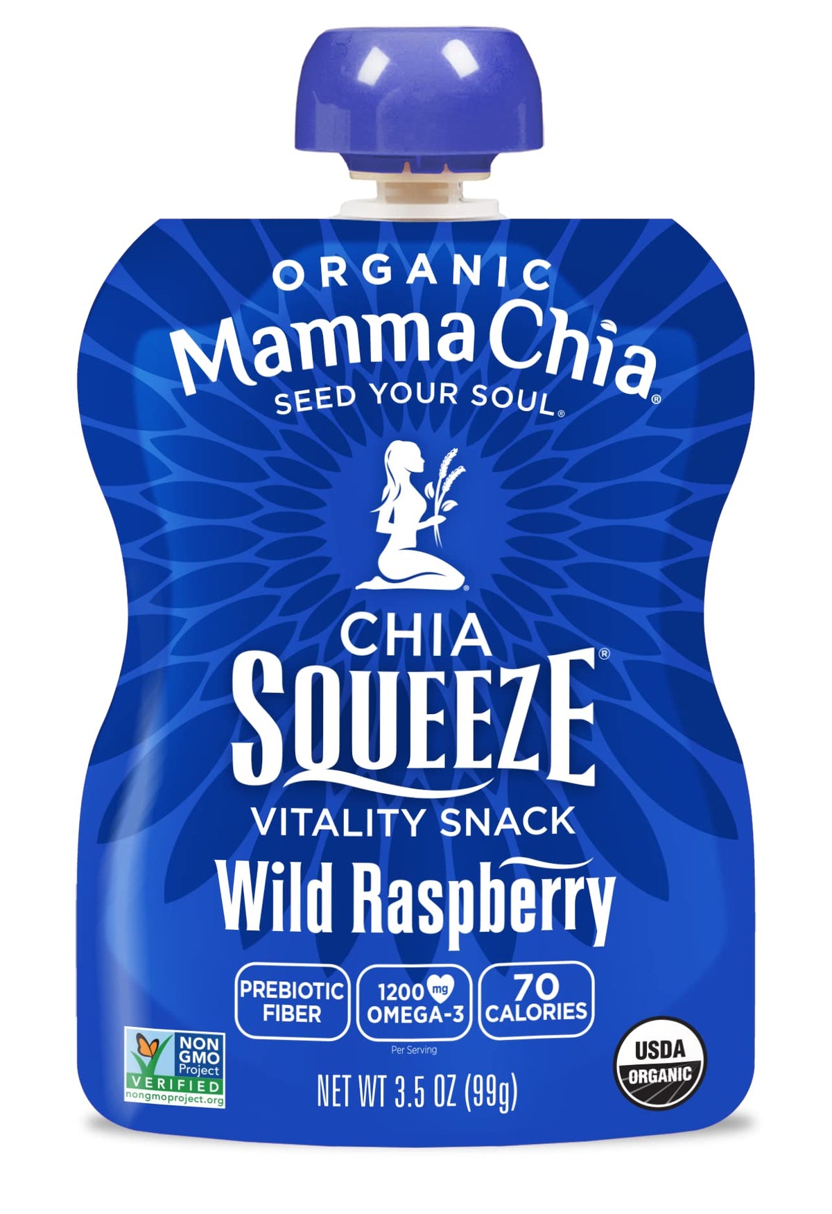 Mamma Chia Squeeze Organic Vitality Snack, Wild Raspberry, 8 Count, 3.5Oz